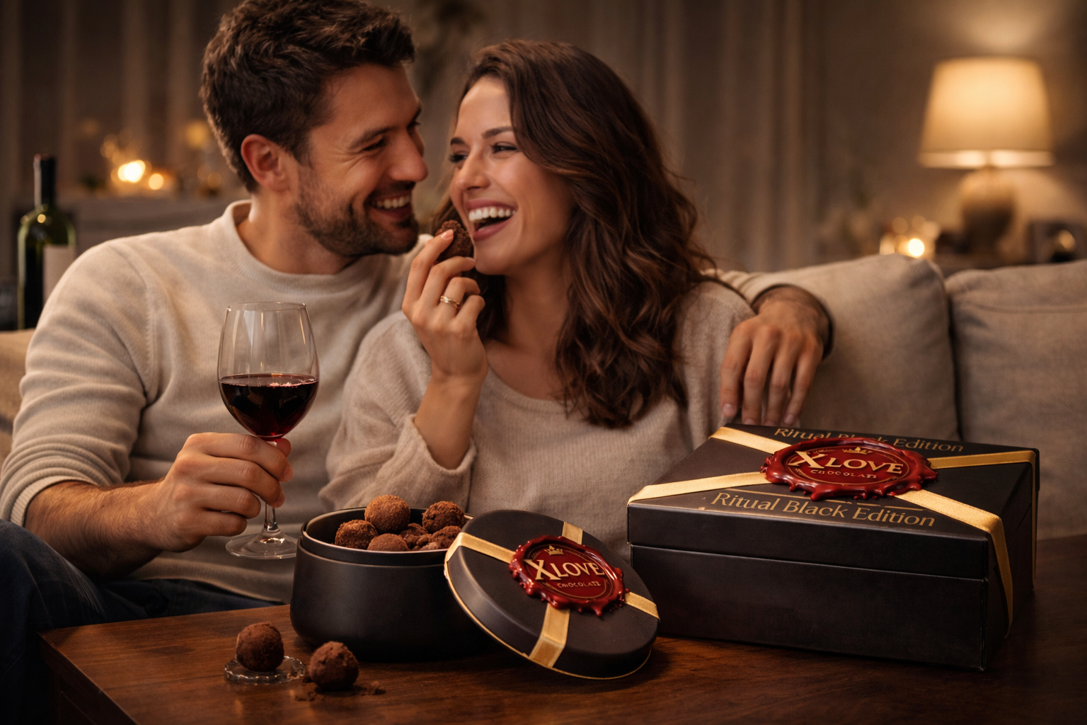 Chocolate para casal em ambiente romântico elegante