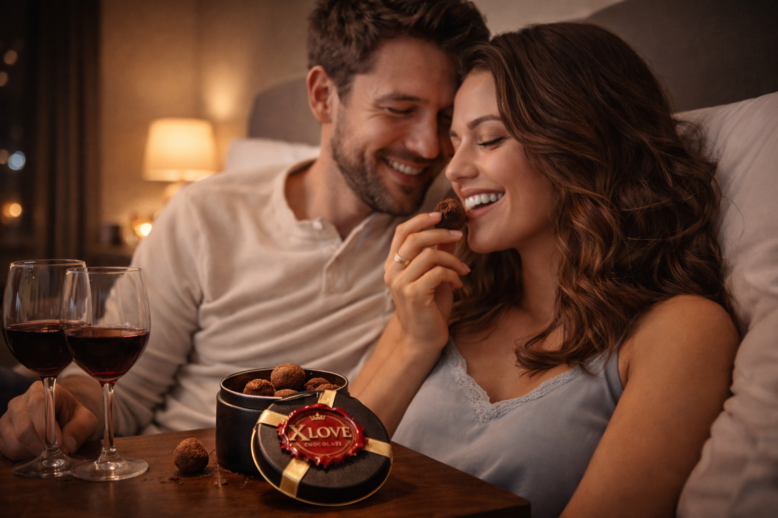 Presente romântico para namorado em cenário íntimo